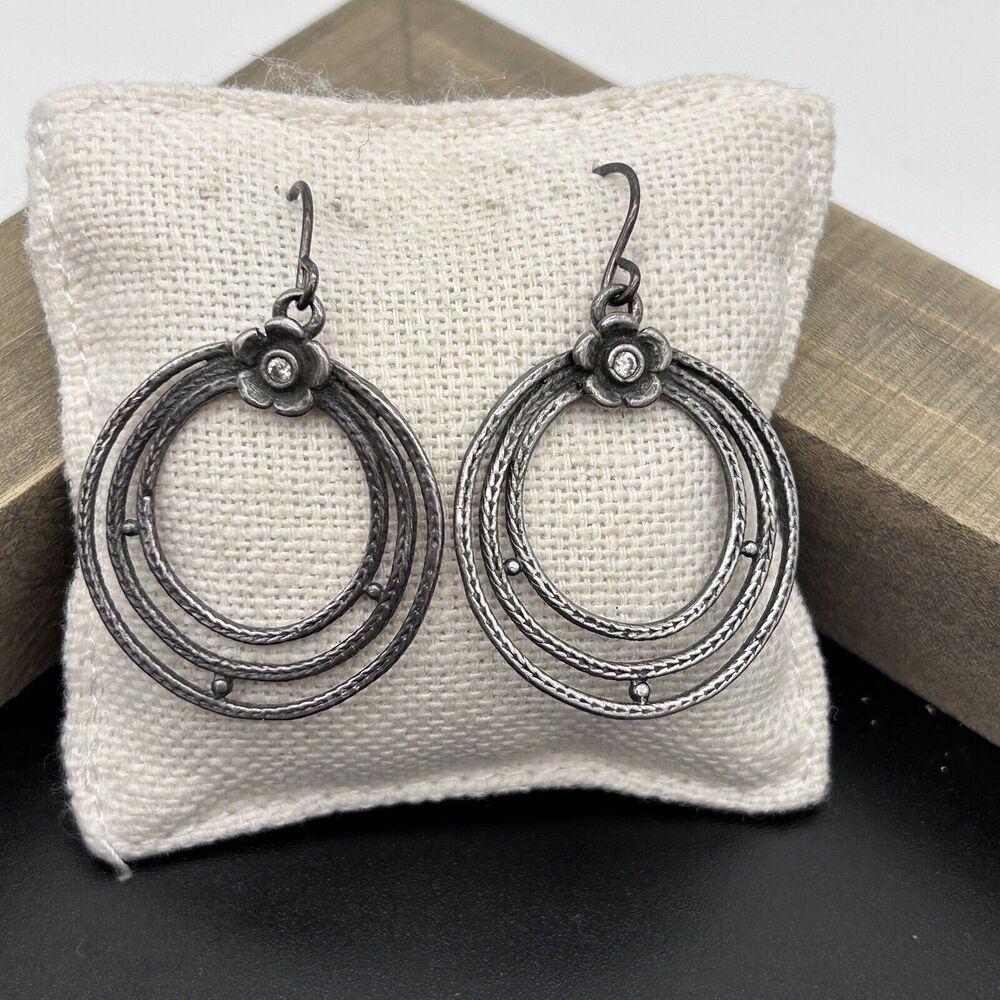 Shablool Didae Earrings Sterling Silver 925 CZ Dangle Hook Triple Circle Israel